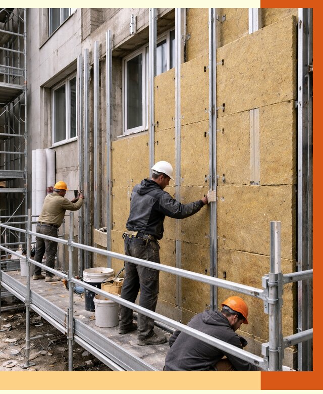 Утепление вентилируемого фасада в Мончегорске от 5656 руб/м2 — монтаж и утепление вентфасад | ТепломастерМнч